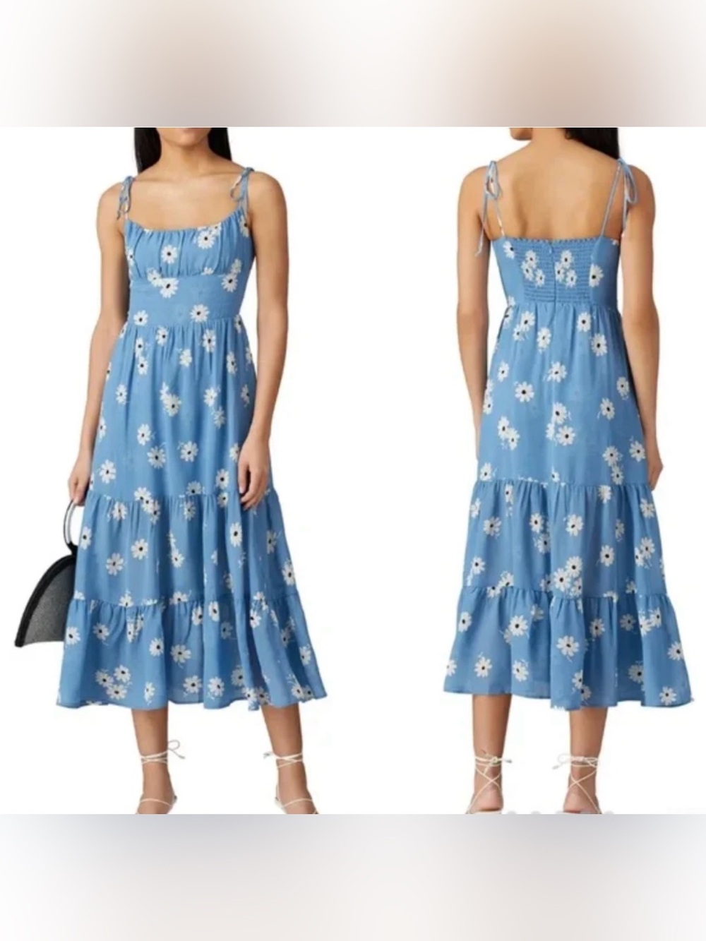 Reformation Kealy Tiered Mini Dress Chelsea Girl Blue Daisy Floral - Picture 2 of 13